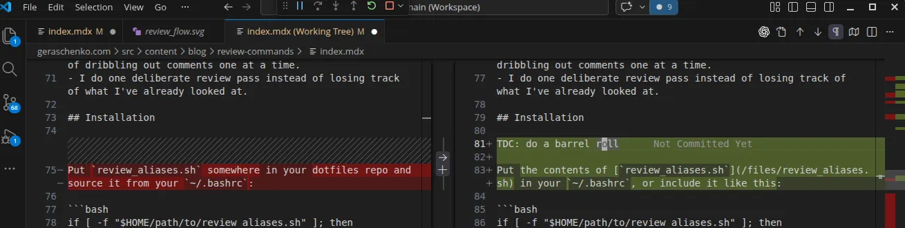 VS Code diff screenshot